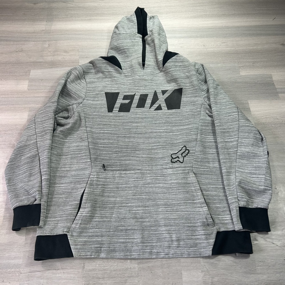 Fox Racing Flexair Hoodie Mens 2XL Gray Striped Fleece Pullover Sweatshirt